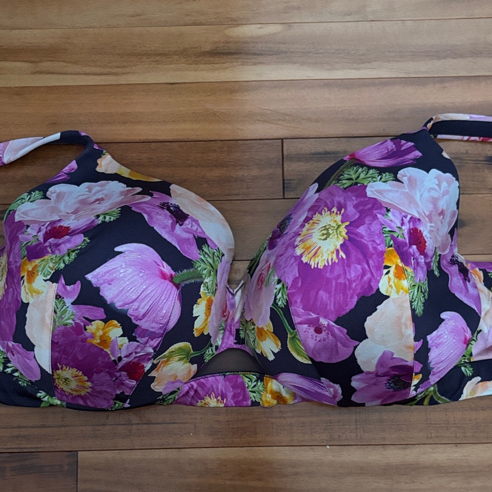 Lane Bryant Black Bra with Purple & Pink Floral Print